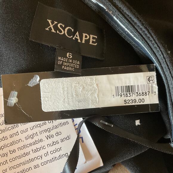 XSCAPE Women's Cocktail Dress Size 6 Black One Shoulder Beaded Midi Sheath - Picture 10 of 14